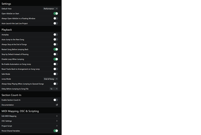Ableset settings